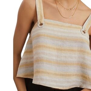 NWT Anthropologie × Sancia Marta Striped Cami European Flax Linen Neutral Crop L